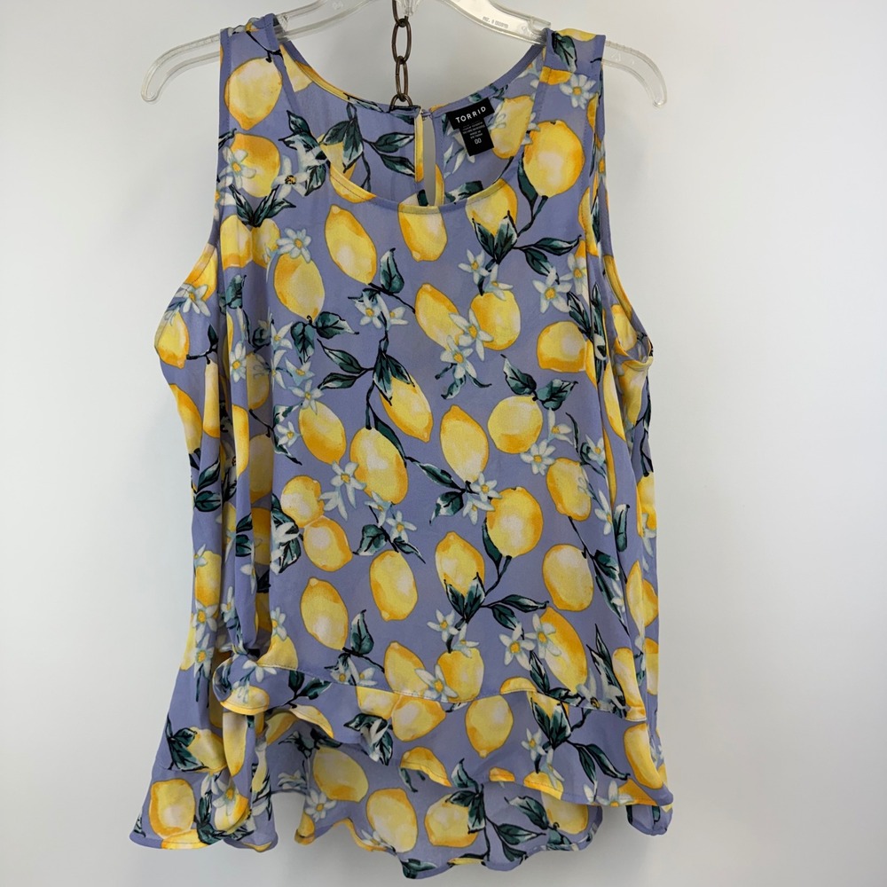 Torrid Tank Top Women's 00 Purple Lemon Print Sleeveless Blouse